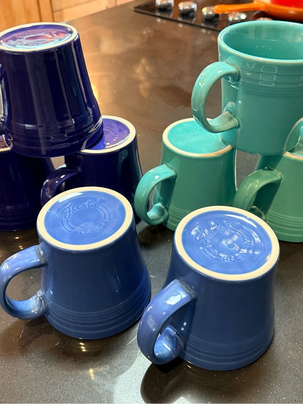 Fiesta Ceramic Tapered Mug Set of Eight in Turquoise, Lapis & Twilight Blue